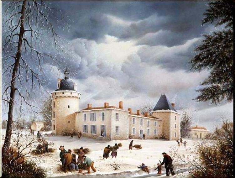 le chteau de Bessay sous la neige.