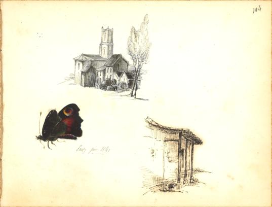 glise, papillon et faade de maison indtermine par Fortun Parenteau